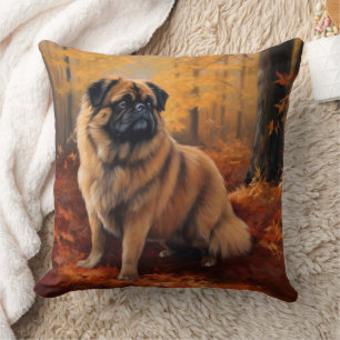 Pekingese im Herbst Leaves Fall Inspiriert Kissen