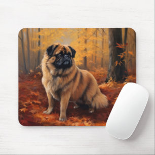 Pekingese im Herbst Leaves Fall Inspiriert Mousepad