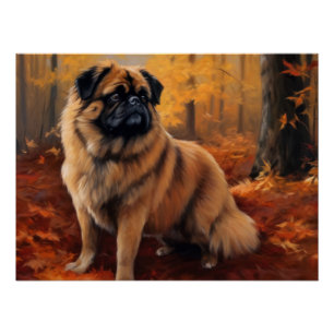 Pekingese im Herbst Leaves Fall Inspiriert Poster