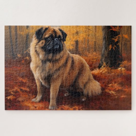 Pekingese im Herbst Leaves Fall Inspiriert Puzzle (Horizontal)