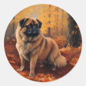 Pekingese im Herbst Leaves Fall Inspiriert Runder Aufkleber (Vorderseite)