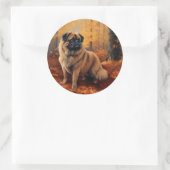 Pekingese im Herbst Leaves Fall Inspiriert Runder Aufkleber (Tasche)