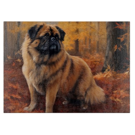 Pekingese im Herbst Leaves Fall Inspiriert Schneidebrett (Vorderseite)