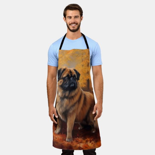 Pekingese im Herbst Leaves Fall Inspiriert Schürze (Getragen)