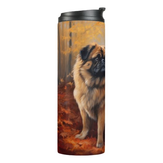 Pekingese im Herbst Leaves Fall Inspiriert Thermosbecher (Nach links gedreht)