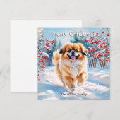 Pekingese im Schnee Winter Frohe Weihnachten (Vorne/Hinten)