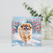 Pekingese im Schnee Winter Frohe Weihnachten (Stehend Vorderseite)
