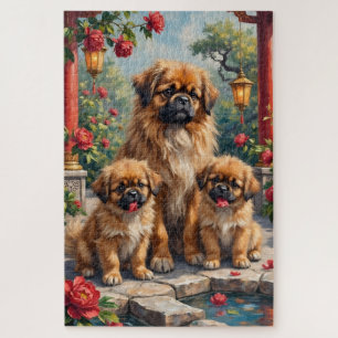 Pekingese Imperial Pfingstrosengarten Kunst Puzzle
