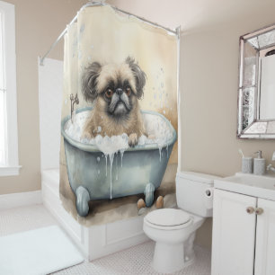 Pekingese in der Badewanne Aquarell-Hundekunst Dus Duschvorhang