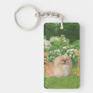 Pekingese in einem Garten Schlüsselanhänger