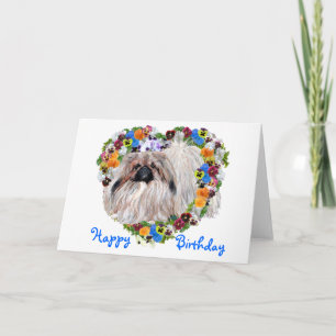 Pekingese in einer floralen Herz-Geburtstagskarte Karte