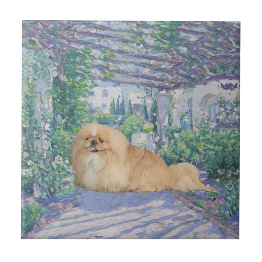 Pekingese in Lavender Fliese (Vorderseite)