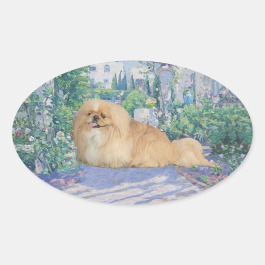 Pekingese in Lavender Ovaler Aufkleber (Vorderseite)