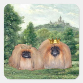 Pekingese King & Queen mit Dream Castle Quadratischer Aufkleber
