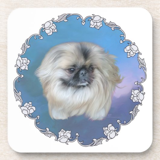 Pekingese Lily on Blue Untersetzer (Vorderseite)