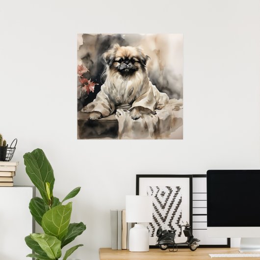 Pekingese Lounges in einem Seidenraupengraben Zeic Poster (Heimbüro)
