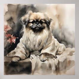 Pekingese Lounges in einem Seidenraupengraben Zeic Poster
