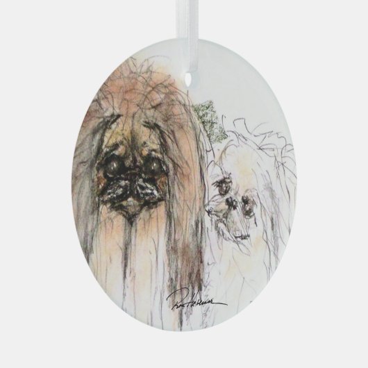 Pekingese Lovers by Hevener Ornament Aus Glas (Vorderseite Rechts)