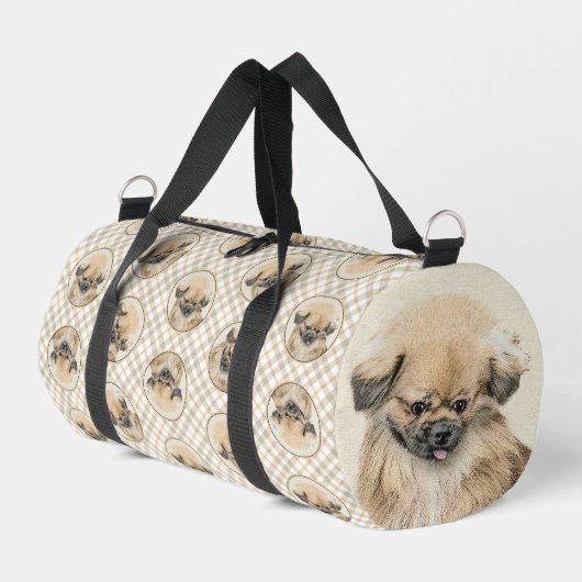 Pekingese Malerei Fawn Niedlich Original Haustier  Duffle Bag (Linke Seite)
