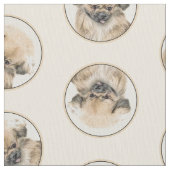 Pekingese Malerei Fawn Niedlich Original Haustier  Stoff (Nahaufnahme)
