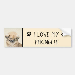 Pekingese Malerei - Niedliche Original Hunde Kunst Autoaufkleber