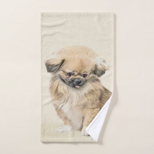 Pekingese Malerei - Niedliche Original Hunde Kunst Badhandtuch Set (Handtuch)