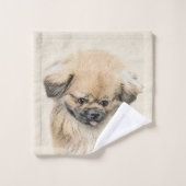 Pekingese Malerei - Niedliche Original Hunde Kunst Badhandtuch Set (Waschlappen)