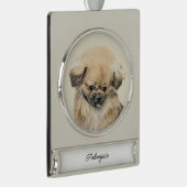 Pekingese Malerei - Niedliche Original Hunde Kunst Banner-Ornament Silber (Rechts)