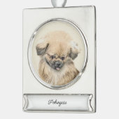 Pekingese Malerei - Niedliche Original Hunde Kunst Banner-Ornament Silber (Links)