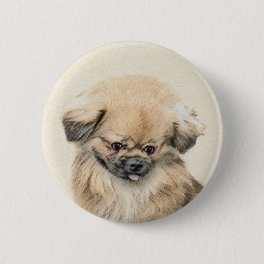 Pekingese Malerei - Niedliche Original Hunde Kunst Button (Vorderseite)