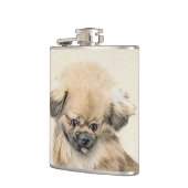 Pekingese Malerei - Niedliche Original Hunde Kunst Flachmann (Links)