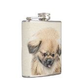 Pekingese Malerei - Niedliche Original Hunde Kunst Flachmann (Rechts)