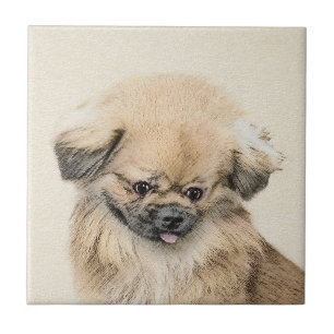 Pekingese Malerei - Niedliche Original Hunde Kunst Fliese