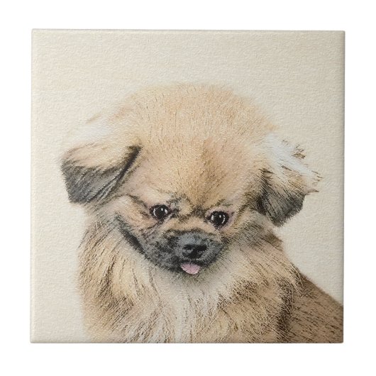 Pekingese Malerei - Niedliche Original Hunde Kunst Fliese (Vorderseite)
