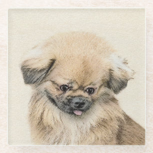 Pekingese Malerei - Niedliche Original Hunde Kunst Glasuntersetzer