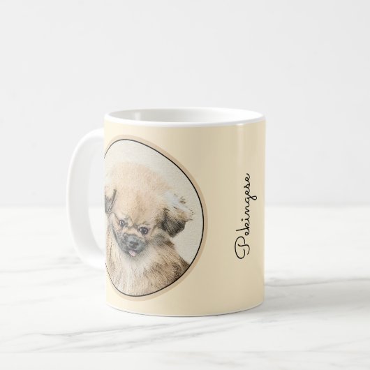 Pekingese Malerei - Niedliche Original Hunde Kunst Kaffeetasse (Vorderseite Links)