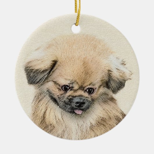 Pekingese Malerei - Niedliche Original Hunde Kunst Keramikornament (Vorne)