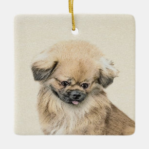 Pekingese Malerei - Niedliche Original Hunde Kunst Keramikornament