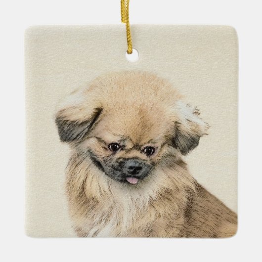 Pekingese Malerei - Niedliche Original Hunde Kunst Keramikornament (Vorderseite)