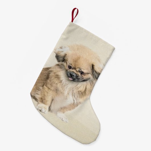 Pekingese Malerei - Niedliche Original Hunde Kunst Kleiner Weihnachtsstrumpf (Vorderansicht (hängend))