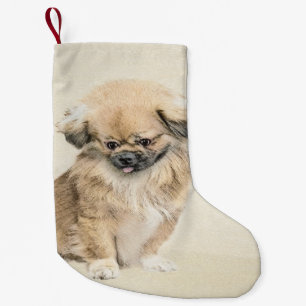 Pekingese Malerei - Niedliche Original Hunde Kunst Kleiner Weihnachtsstrumpf
