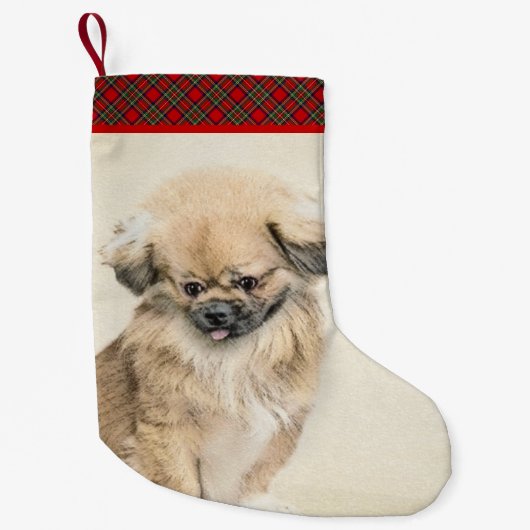 Pekingese Malerei - Niedliche Original Hunde Kunst Kleiner Weihnachtsstrumpf (Vorderseite)