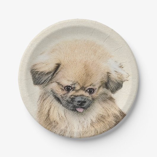 Pekingese Malerei - Niedliche Original Hunde Kunst Pappteller (Vorderseite)
