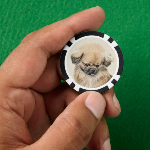 Pekingese Malerei - Niedliche Original Hunde Kunst Pokerchips