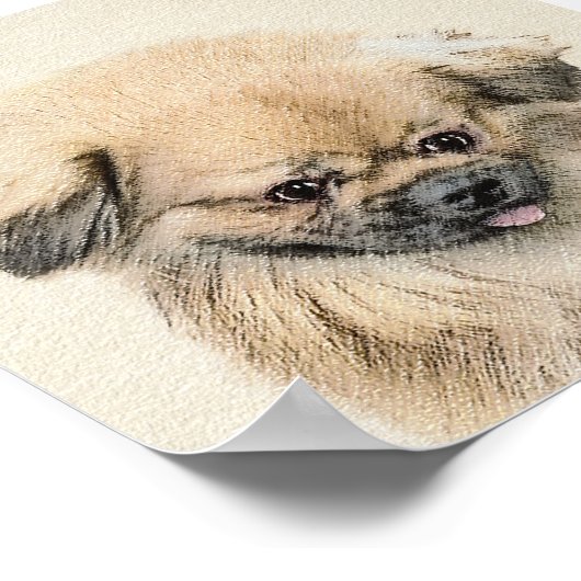 Pekingese Malerei - Niedliche Original Hunde Kunst Poster (Ecke)