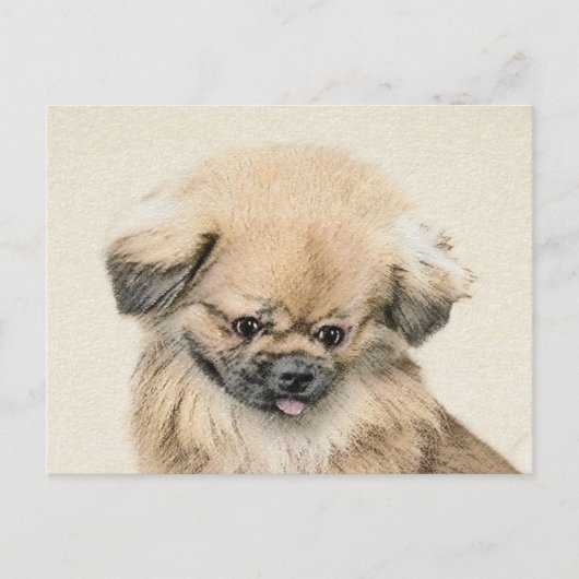 Pekingese Malerei - Niedliche Original Hunde Kunst Postkarte (Vorderseite)