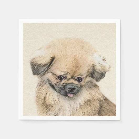 Pekingese Malerei - Niedliche Original Hunde Kunst Serviette (Vorderseite)