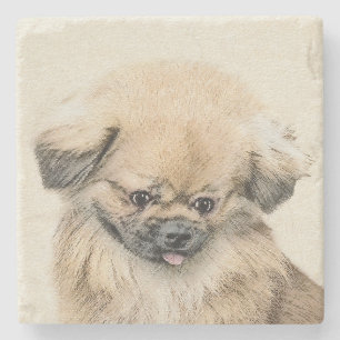 Pekingese Malerei - Niedliche Original Hunde Kunst Steinuntersetzer