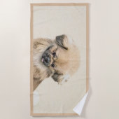 Pekingese Malerei - Niedliche Original Hunde Kunst Strandtuch (Vorderseite)