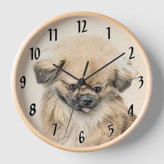 Pekingese Malerei - Niedliche Original Hunde Kunst Uhr (Vorderseite)